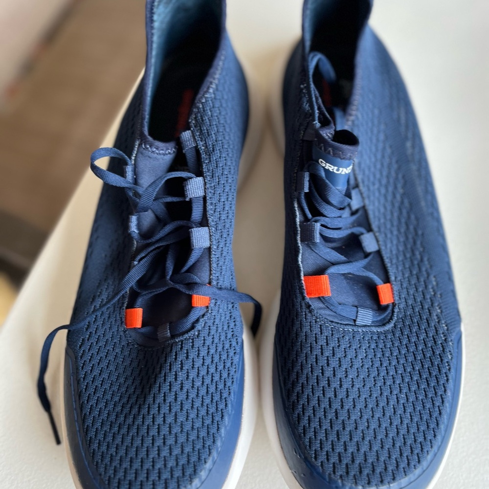 Grundens  Men's Navy Mesh Slip-On Sneaker with Orange Accents - Picture 3 of 4